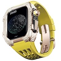 SCRUBY Uhrenmodifikationsset, Luxus-Uhrenarmband-Kit für Apple Watch 6, 5, 4, SE, 44 mm, luxuriöses Fluor-Gummi-Armband, Titan-Gehäuse für iWatch 6/5/4/SE, 44 mm Serie, Upgrade-Modifikation