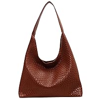 Woven Bags for Women, PU Leather Woven Shoulder Bag, Hobo Woven Tote Bag for Women Woven Tote Bag (Black)