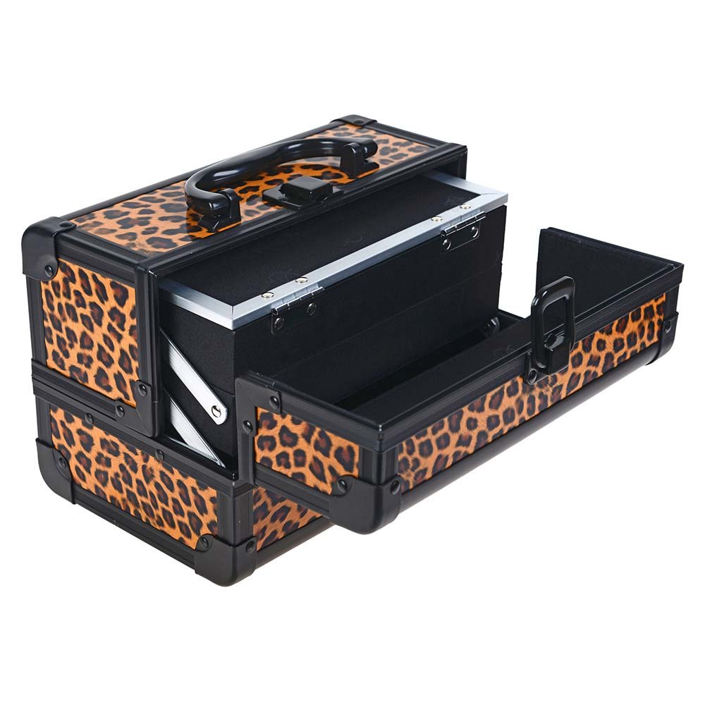SHANY Chic Makeup Train Case Cosmetic Box Portable Makeup Case Cosmetics Beauty Organizer Jewelry storage with Locks, Multi trays Makeup Storage Box with Makeup Mirror - Lost Cheetah