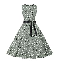 Women's Vintage Sleeveless Tea Dress 1950s Retro Rockabilly Prom Party Dresses A-Line Cocktail Party Swing Dress