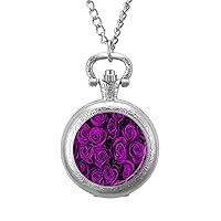 Beautiful Violet Roses Pocket Watch with Chain Vintage Pocket Watches Pendant Necklace Birthday Xmas