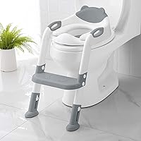 Toilet Potty Training Seat with Step Stool Ladder,SKYROKU Training Toilet for Kids Boys Girls Toddlers-Comfortable Safe Potty Seat with Anti-Slip Pads Ladder (Grey)