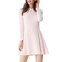 Aphratti Women's Long Sleeve Casual Peter Pan Collar Fit and Flare Skater Dress