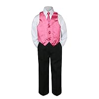 4pc Formal Baby Teen Boy Coral Red Vest Necktie Black Pants Suits S-14 (12)