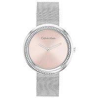 Calvin Klein Analogue Quartz Watch for Women with Silver Stainless Steel Mesh Bracelet - 25200149, Blush, Bracelet