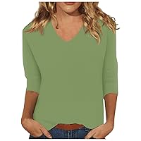 Summer Tops for Women 2024 3/4 Sleeve V Neck Casual Loose T Shirts