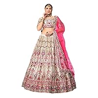 Off White Evening Party wear Woman Designer Silk Fabric Thread Sequin Embellished Indian Heavy Lehenga Choli 3375