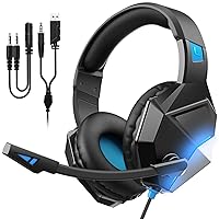 PC Gaming Headset with Mic for PS4, PS5, Xbox One, PC, Laptop, 7.1 Surround Sound Over-Ear Headphones with LED Black Hiality GA 0