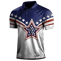 Men's Short Sleeve Polo Shirts Lapel Button Down Trendy Casual Shirts USA Flag Print Independence Day Patriotic Shirts