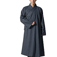 KATUO Gray Men's Long Gown Traditional Buddhist Meditation Monk Wool Robe