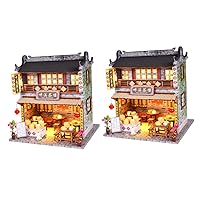 2 Pcs DIY Cottage Ancient Architecture Build Your Own Dollhouse Kit Miniture Decoration Train Decor DIY Toy House Chinoiserie Decor Glass House Toys Manual Wooden Birthday Present
