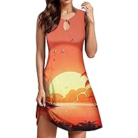 Women's Beach Dresses Sleeveless Floral Printed Sundress Crew Neck Beach Dress Boho Floral Print with Pockets
