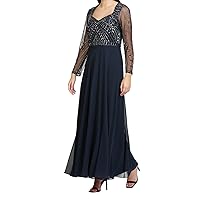 J Kara Women's Sleeve Sweetheart Neckline Beaded Long Dress