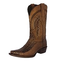 Texas Legacy Mens Honey Brown Western Leather Cowboy Boots Snake Print Snip Toe