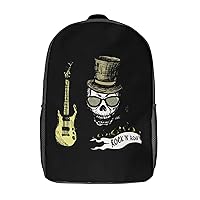 Skull Rock Roll 17 Inches Unisex Laptop Backpack Lightweight Shoulder Bag Travel Daypack