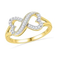 The Diamond Deal 10kt Yellow Gold Womens Round Diamond Infinity Heart Ring 1/6 Cttw