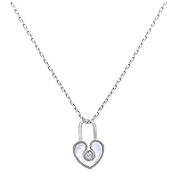jewellerybox Sterling Silver Mother of Pearl & CZ Heart Padlock Necklace 18 Inch