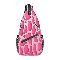 Pink Giraffe Texture Print Cross Chest Bag Sling Backpack Crossbody Shoulder Bag Travel Hiking Daypack Unisex