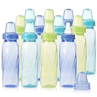 Feeding Classic Tinted Plastic Standard Neck Bottles for Baby, Infant and Newborn - Teal/Green/Blue, 8 Ounce (Pack of 12)