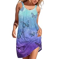 Womens Sundresses for Beach Vacation Spaghetti Strap Sundress Swing Loose Tshirt Dress Swimsuit Cover Ups