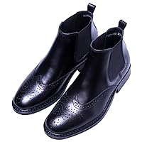 Men's Leather Brogue Wing Tip Chelsea Dress Ankle Boots Black Red
