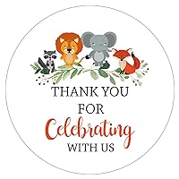 50 pack 2 Inch Thank You For Celebrating With Us Stickers, Baby Shower Thank You Sticker Labels, Woodland Animals Thank You Stickers for Baby Shower Party, Birthday Party Favor.