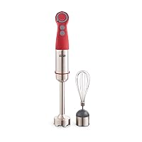 Dash Chef Series Immersion Hand Blender, 5 Speed Stick Blender with Stainless Steel Blades, Whisk Attachment and Recipe Guide – Red