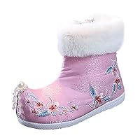 Toddler Gilrs Rubber Sole Warm Winter Snow Boots Embroidery Print Cloth Boots Little Girl Boots Toddler