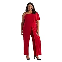 R&M Richards womens One-shoulder Flare Jumpsuit With Overlay and Draped SleevesJumpsuit
