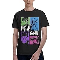 Anime Yu Yu Hakusho T Shirt Men's Summer Round Neck Shirts Casual Short Sleeves Tee Black