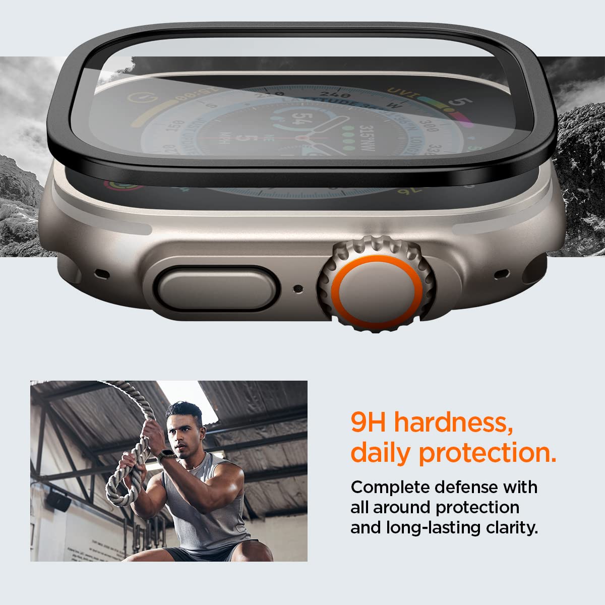 Spigen Tempered Glass Screen Protector with Alloy Tray [Glas.tR Slim Pro] designed for Apple Watch Ultra 2 / Apple Watch Ultra - Black