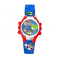 Kids Nintendo Super Mario Digital Flashing LCD Quartz Childrens Wrist Watch for Boys, Girls, Toddlers with Red and Blue Multicolor Strap (Model: GSM4042AZ)