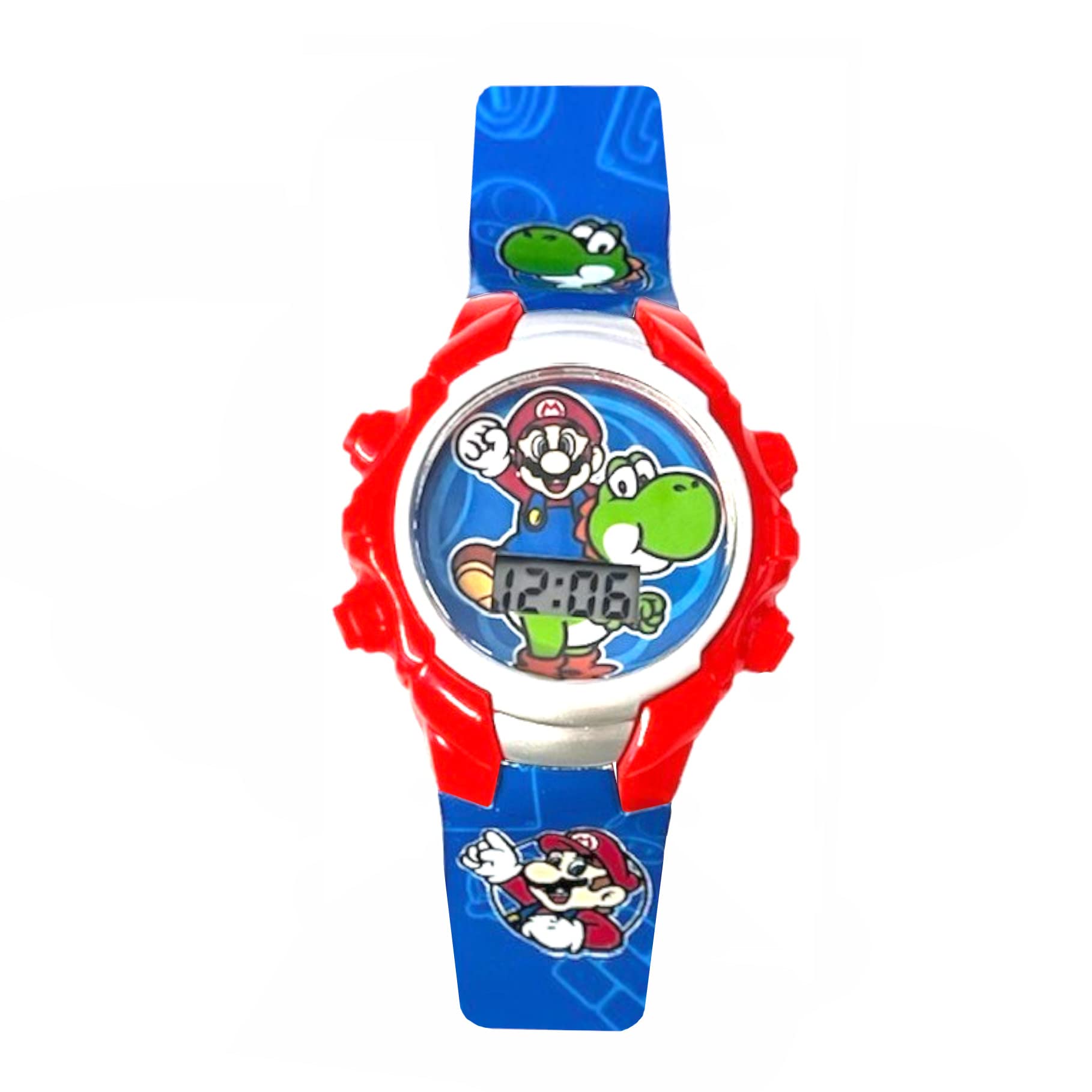Accutime Kids Nintendo Super Mario Digital Flashing LCD Quartz Childrens Wrist Watch for Boys, Girls, Toddlers with Red and Blue Multicolor Strap (Model: GSM4042AZ)