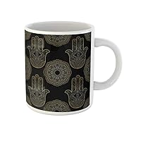 Coffee Mug Ornate Golf Hamsa Mandala Hand of Fatima Indian 11 Oz Ceramic Tea Cup Mugs Best Gift Or Souvenir For Family Friends Coworkers