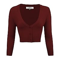 YEMAK Women's Cropped Bolero Cardigan – 3/4 Sleeve V-Neck Basic Classic Casual Button Down Knit Soft Sweater Top (S-4XL)