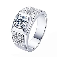 Moissanite Rings for Men 1-2ct Round Cut D Color VVS1 Sterling Silver Diamond Wedding Bands Moissanite Engagement Rings with Certificate