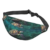 Fanny Pack For Men Women Casual Belt Bag Waterproof Waist Bag Palm Trees And Sea Turtles Diving Underwater Running Waist Pack For Travel Sports