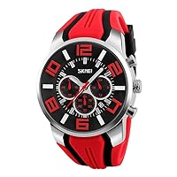 FeiWen Fashion Casual Men's Analogue Quartz Watches Stainless Steel Dial with Rubber Strap Wrist Watches Stopwatch Calendar Sports Watch