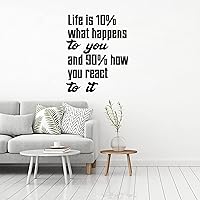 Family Lettering Vinyl Wall Decal Stickers Life is 10% What Happens to You and 90% How You React to It Life Positive Word Letter Decals Wall Art Sayings Sticker for Bedroom Living Room Office Decor