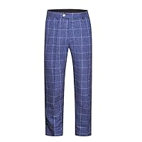 Men's Checked Classic Fit Dress Pants Flat Front Straight Casual Business Daily Formal