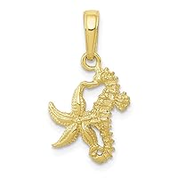 10k Gold Starfish and Seahorse Charm Pendant Necklace Measures 20.5x11.5mm Wide Jewelry for Women
