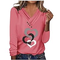 Heart Graphic Shirts for Ladies Casual V Neck Tops Soft Long Sleeve T-Shirt Mother's Day Blouses Loose Pullover