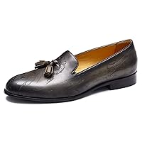 Men's Genuine Leather Tassel Loafers Fashion Formal Dress Slip-on Moccasin Tuxedo Casual Penny Loafer Shoes