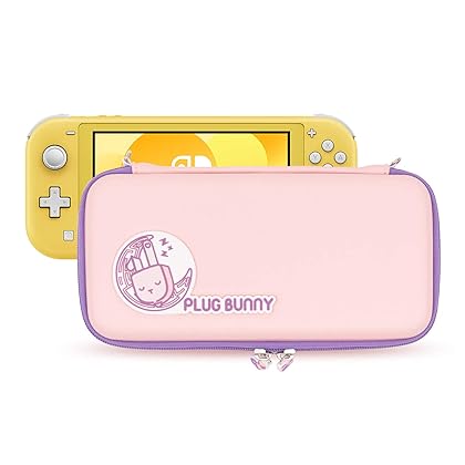 Geekshare Cute Plug Bunny Case Compatible with Nintendo Switch Lite - Portable Slim Travel Carrying Case fit Switch Lite & Game Accessories - with a Removable Wrist Strap