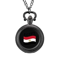 Flag of Egypt Classic Quartz Pocket Watch with Chain Arabic Numerals Scale Watch