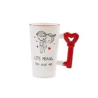 American Atelier You & Me Love Key Ceramic Mug 16 Oz – for Coffee, Tea, Cocoa, Ice Cream or Even Soup-Hostess Gift Idea for Any Special Occasion, Housewarming or Birthday, Life, White/Red