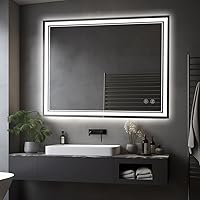 LED Bathroom Mirror 40×32inch LED Mirror for Bathroom, Dimmable Illuminated Mirror for Wall, Lighted Vanity Mirror with Lights, Anti-Fog，ETL Listed(Backlit and Front Lighted)