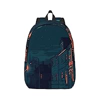 Street Night Backpack Canvas Lightweight Laptop Bag Casual Daypack For Travel Busines Women