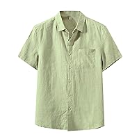 Solid Color Linen Shirt Men's Short-Sleeved Thin Summer New Linen Clothes Retro Casual Tops for Men