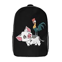 Moana Pua Pig and HeiHei Chicken Printed Backpack 17 Inch Shoulders Daypack Large Capacity Laptop Bag for Men Women